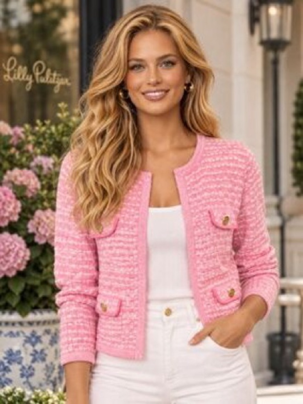 Lilly Pulitzer Kienna Knit Pink Tweed Cardigan